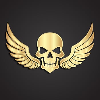 3d golden metal winged skull logo vector