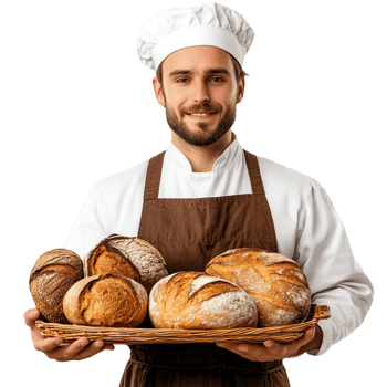 Baker with Tray of Bread on transparent background png