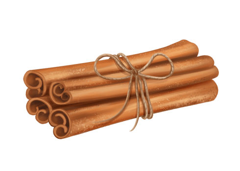 A bunch of fragrant cinnamon sticks tied with a jute rope. Spices for delicious food and drinks. Cozy handmade decor from recyclable materials, eco toy for a Christmas tree. Isolated illustration png