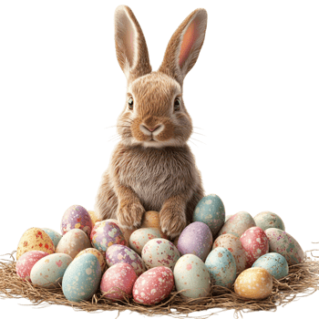 Easter Bunny Surrounded by Easter Eggs png