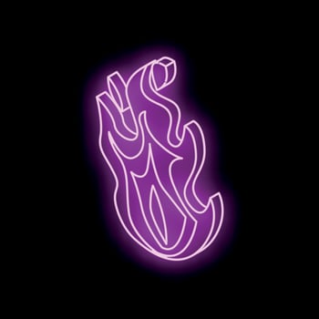 Glowing purple neon fire flame shining on black background vector