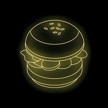 Glowing neon burger sign illuminating the night with deliciousness vector