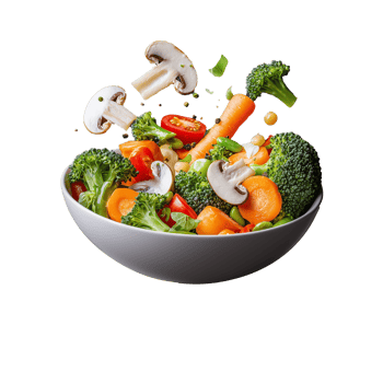 Fresh colorful vegetable salad ingredients flying on transparent background png