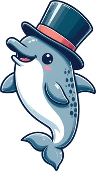 A cartoon dolphin wearing a top hat vector