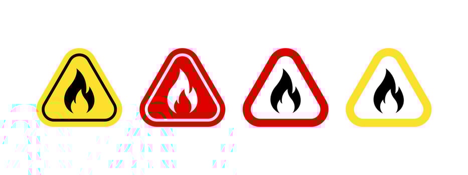 Warning fire icons set. Warning signs vector