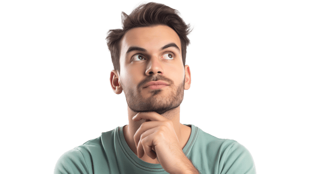 man Thinking confused by solution or problem , man with decision making expression isolated on transparency background png