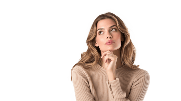 beautiful and cute woman thinking and confused by problem or solution isolated on transparency background png