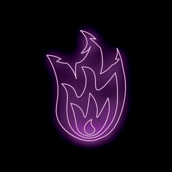 Purple neon sign depicting burning fire on black background vector