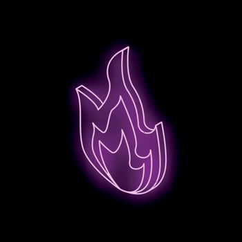 Purple neon sign depicting burning fire flame vector