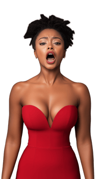 Woman in red dress expressing strong emotion on transparent background png