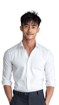 Young man in white shirt smiling confidently on transparent background png