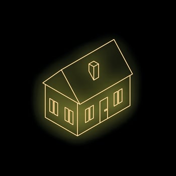 Yellow neon house icon glowing on black background vector