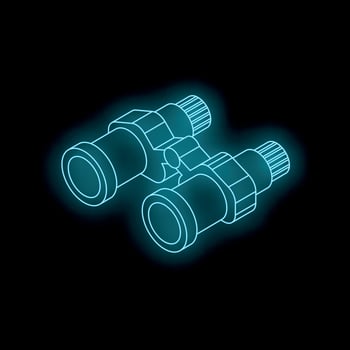 Glowing neon binoculars on dark background symbolizing vision and exploration vector