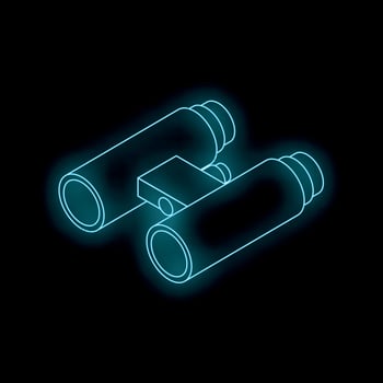 Glowing neon binoculars on a black background, vision, exploration, and discovery vector