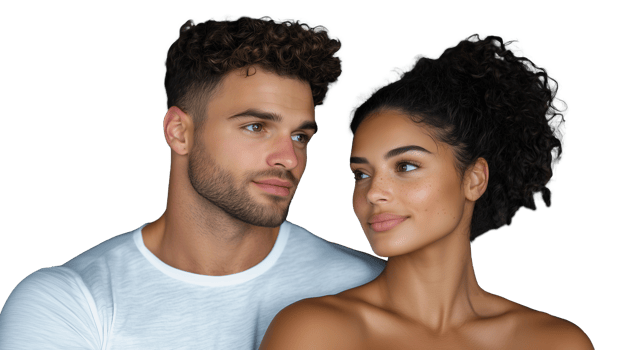 Couple gazing lovingly at each other on transparent background png