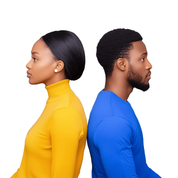 Profile view of a man and woman in vibrant colors on transparent background png