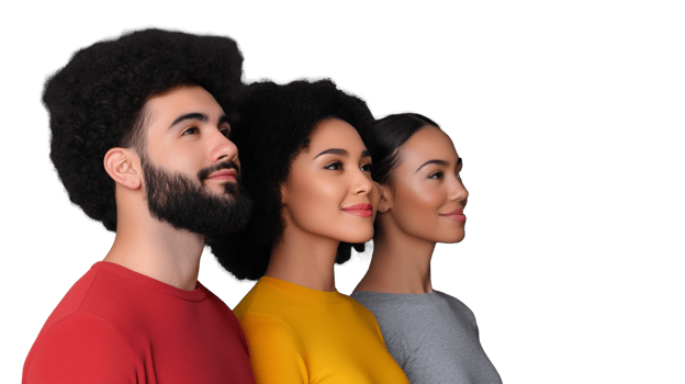 Diverse group of people with natural hairstyles in profile on transparent background png