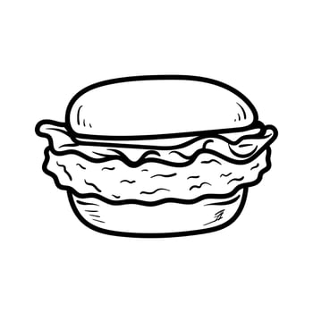 crispy chicken burger isolated drawing coloring line art style sketch classic vintage design illustration vector