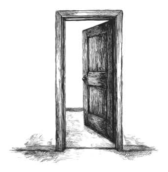 Open wooden door in a simple room interior png
