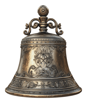 Detailed antique bell with ornate floral patterns png