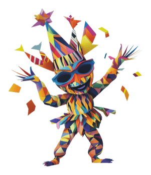 Colorful character celebrating at a festive event png