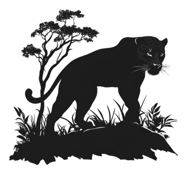 Majestic black panther standing on rock at dusk png