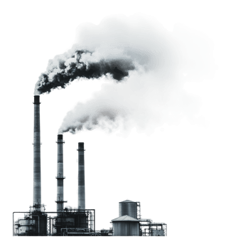 Industrial smoke stacks release thick black smoke png