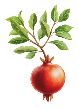 Pomegranate fruit with vibrant leaves on branch png