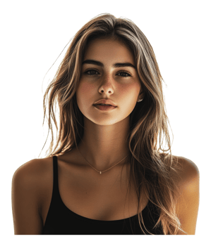 Young woman with long hair in light png