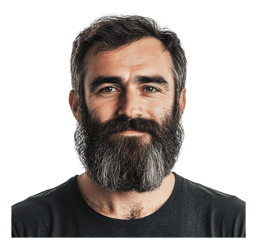 Smiling bearded man on white backdrop png