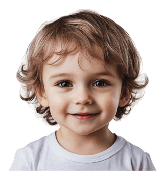 Happy toddler with curly hair smiling at camera png