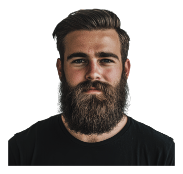 Bearded young man gazes confidently png