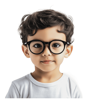 Young boy wearing stylish glasses with curly hair png