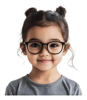Young girl with glasses smiling in casual attire png