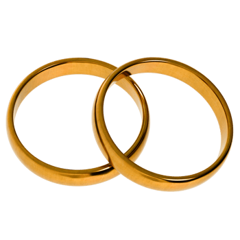 Two gold wedding rings on a black background png