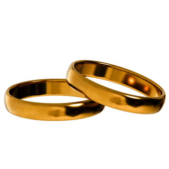 Two gold wedding rings on a black background png