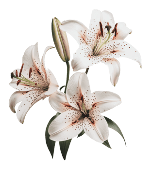 Beautiful white lilies in full bloom with buds png