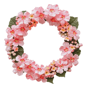 Delicate pink flower wreath with a circular design png