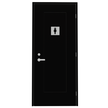 A black door with a white toilet sign on it png