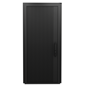 A black door with a black handle on a transparent background png
