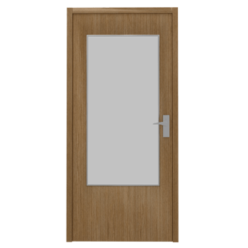 A wooden door with a black glass panel png
