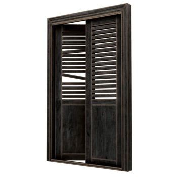 A black and white image of a door with shutters png