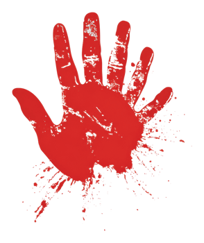 Red handprint with splatters on white png