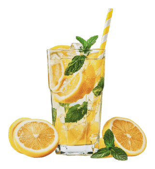 Refreshing lemon mint drink served in a tall glass png