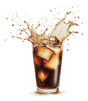 Refreshing beverage splashing in a glass with ice png