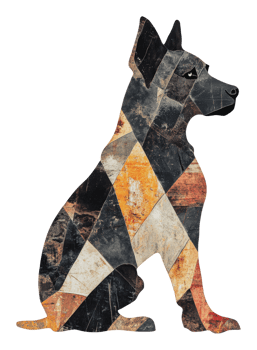 Artistic collage of a sitting dog silhouette png
