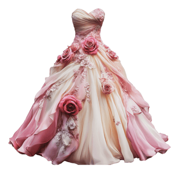 Rose-adorned pink dress for special occasions png