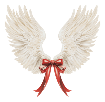 White angel wings with a red ribbon png