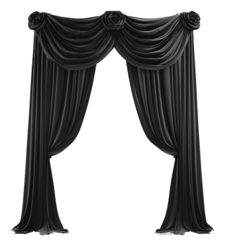 Elegant black drapes with floral accents png