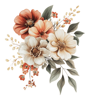 Vibrant floral arrangement with leaves png